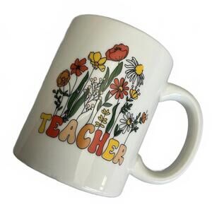 Ceramic 70's Vintage Wild Flowers Style Bubble Letters Teacher Coffee Mug / Cup